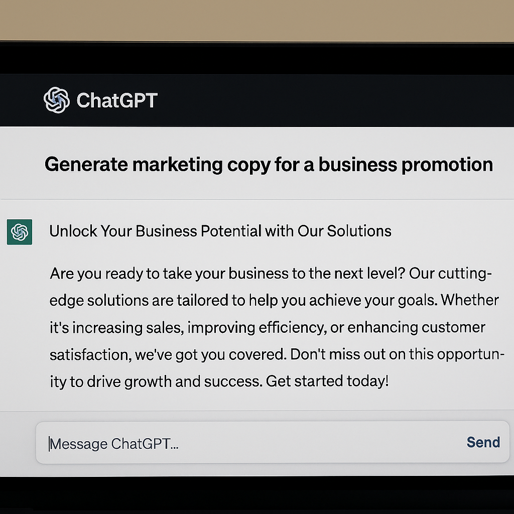 ChatGPT interface for business content creation showing marketing copy generation